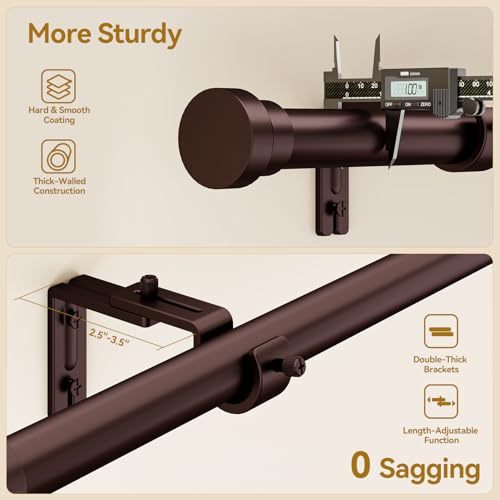 YaFex Curtain Rods 32-118 Inch, Heavy Duty 1 Inch Adjustable Curtain Rod for Windows, Bronze Long Window Treatment Rods, Modern Design, Easy Installation - Image 4