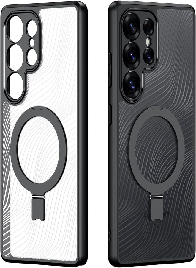 UNBLACK Case Cover Shockproof Hard PC Back Soft TPU Frame Magnetic Wireless Charging with Stand Anti-yellowing Anti-scratch Protective Cover Compatible with Samsung Galaxy S25 Ultra (Clear)