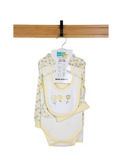 Babies Basic 7 Piece Unisex 100% Cotton Gift Set Include Bib, Blanket, Mitten, Cap, Romper, Top And Bottom Set, Yellow  - Image 1