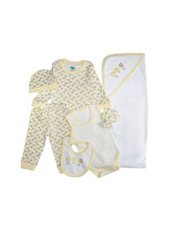 Babies Basic 7 Piece Unisex 100% Cotton Gift Set Include Bib, Blanket, Mitten, Cap, Romper, Top And Bottom Set, Yellow  - Image 4