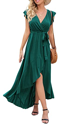 GRECERELLE Women's Summer Casual Cross V Neck Dress Bohemian Flowy Long Maxi Dress Dark Green-Large - Image 5