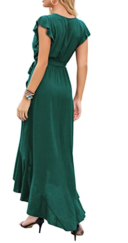 GRECERELLE Women's Summer Casual Cross V Neck Dress Bohemian Flowy Long Maxi Dress Dark Green-Large - Image 4