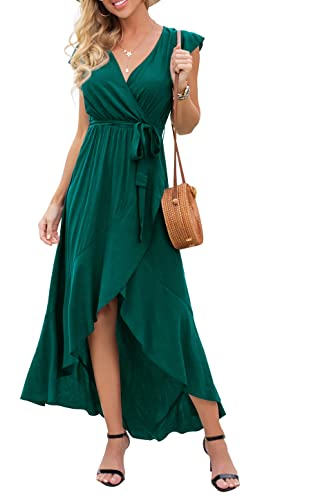 GRECERELLE Women's Summer Casual Cross V Neck Dress Bohemian Flowy Long Maxi Dress Dark Green-Large - Image 2