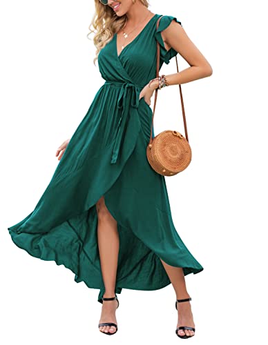 GRECERELLE Women's Summer Casual Cross V Neck Dress Bohemian Flowy Long Maxi Dress Dark Green-Large - Image 3
