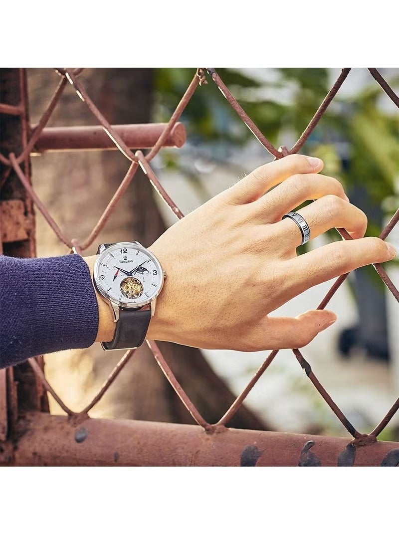 خواتم ريترو، 4 قطع من خواتم الشريط العادي للرجال، خواتم الفولاذ المقاوم للصدأ للرجال، خاتم الزفاف، خواتم الدوارة الرائعة للرجال، مجموعة خواتم الفولاذ المقاوم للصدأ الأسود، خاتم القلق، عرض 8 مم - Image 5