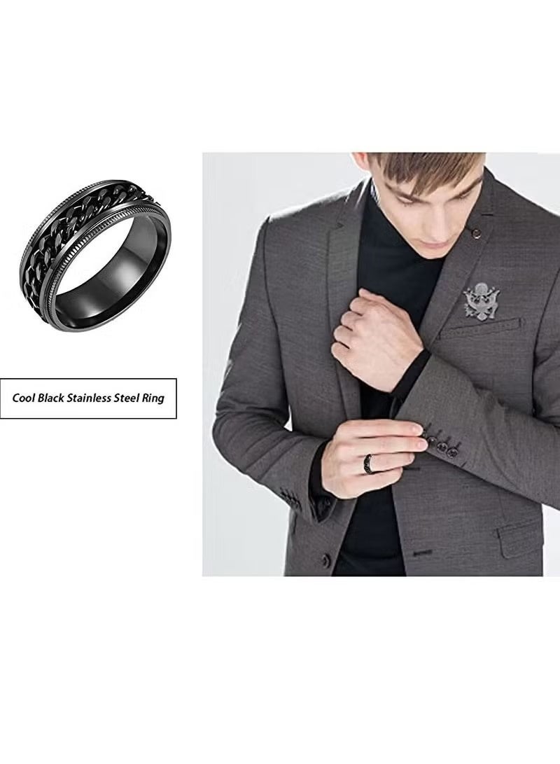 خواتم ريترو، 4 قطع من خواتم الشريط العادي للرجال، خواتم الفولاذ المقاوم للصدأ للرجال، خاتم الزفاف، خواتم الدوارة الرائعة للرجال، مجموعة خواتم الفولاذ المقاوم للصدأ الأسود، خاتم القلق، عرض 8 مم - Image 4