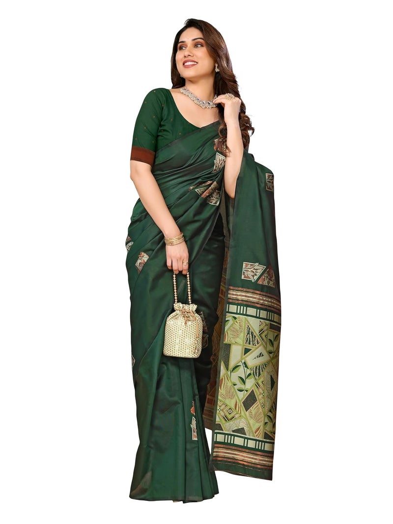 Sidhidata Women's Kanjivaram Banarasi Soft Silk Saree in Bottle Green with Unstitched Blouse Piece - Image 1