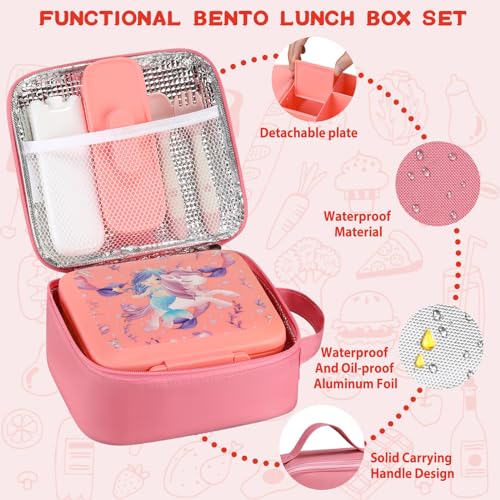 JXXM Bento Lunch Box for Kids With 8oz Soup Thermo,Leak-proof Lunch Containers with 5 Compartment,Thermo Food Jar and Lunch Bag, Food Containers for School (A-Pink（Unicorn - Mermaid）) - Image 3