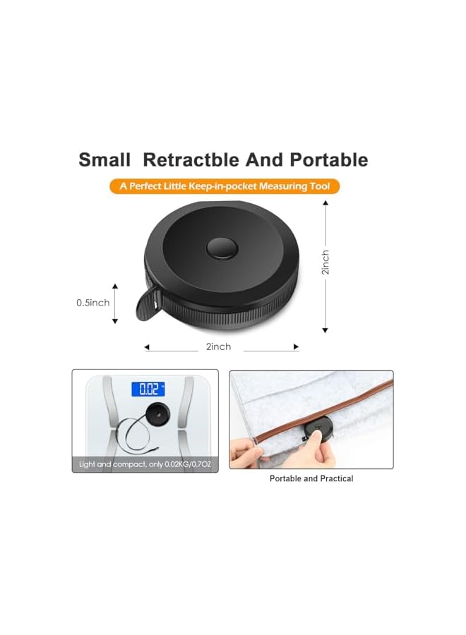 promass Soft Tape Measure Retractable, Measuring for Body Fabric Sewing Tailor Cloth Knitting Craft Weight Loss Measurements Retractable Black Dual Sided Tape Measure Body Measuring 1 Pack - Image 2