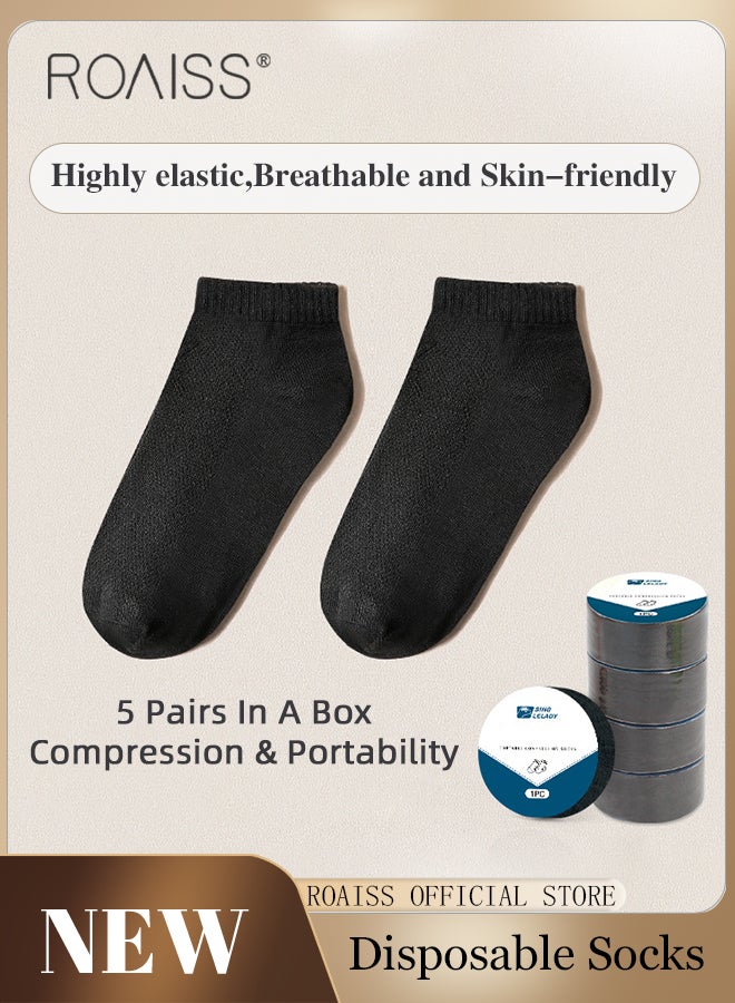 5 Pairs of Unisex Disposable Socks Pure Color Cotton Polyester Portable Compression Travel Socks Stretchy Soft Skin-Friendly Breathable Comfortable Mesh Ankle Socks - Image 1
