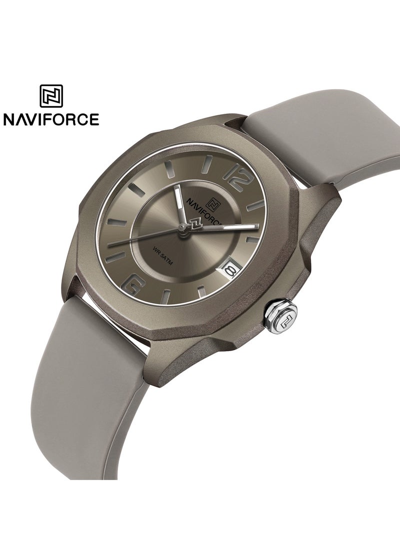 NAVIFORCE - Khaki Analog Watch for Men and Women Stylish Round Dial Wristwatch with Silicone Strap Date Display and Water Resistance - Image 1