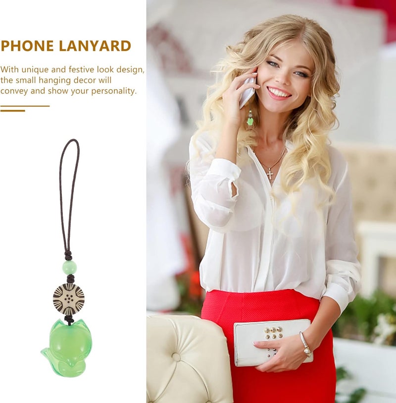 cheekyglo Phone Charms Strap Phone Hanging Strap Cell Phone Chain Pendant Anti- Lost Phone Lanyard Little Fox Phone Strap Pendant Cell Phones Accessories (Green) Jade Pendant - Image 5