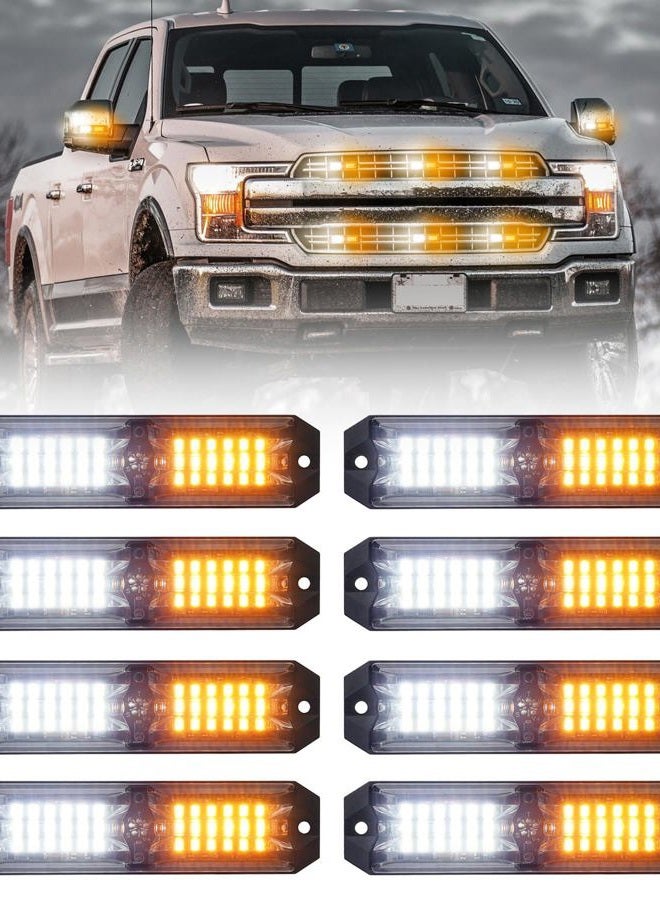LUMENIX Grille Strobe Light Kits for Trucks, 12-LED Surface Mount Ultra Slim Emergency Hazard Warning Lights Head for Construction Vehicles Cars - White Amber - Image 1