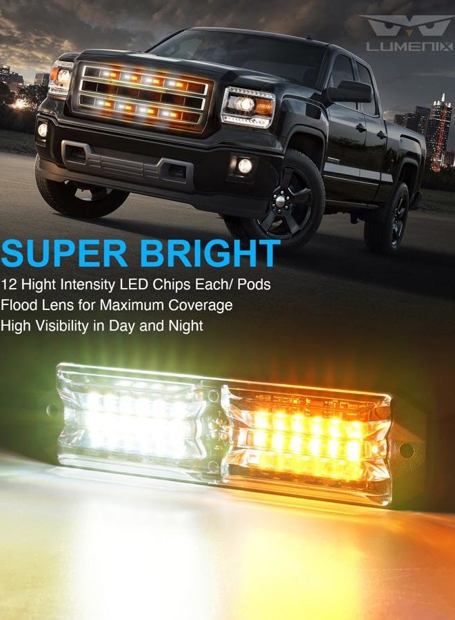 LUMENIX Grille Strobe Light Kits for Trucks, 12-LED Surface Mount Ultra Slim Emergency Hazard Warning Lights Head for Construction Vehicles Cars - White Amber - Image 3