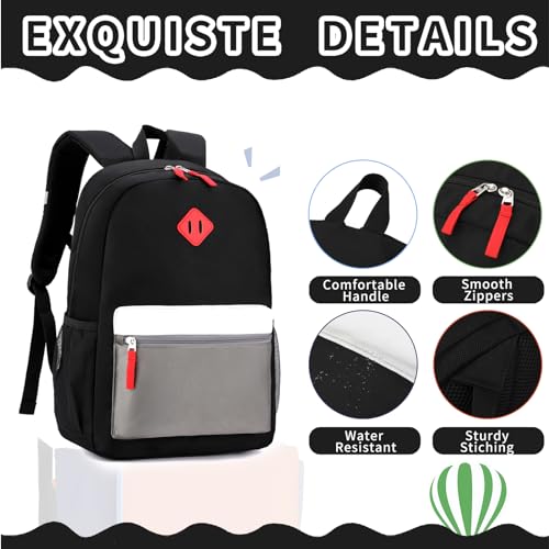 BEFUNIRISE Backpack Set for Girls Boy Kids Backpack with Lunch Box for Elementary Primary Kindergarten School Bag (Black Grey Set, Large) - Image 3