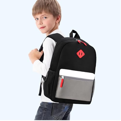 BEFUNIRISE Backpack Set for Girls Boy Kids Backpack with Lunch Box for Elementary Primary Kindergarten School Bag (Black Grey Set, Large) - Image 5