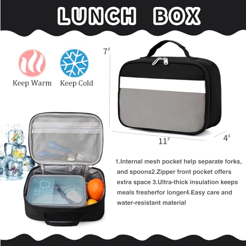 BEFUNIRISE Backpack Set for Girls Boy Kids Backpack with Lunch Box for Elementary Primary Kindergarten School Bag (Black Grey Set, Large) - Image 2