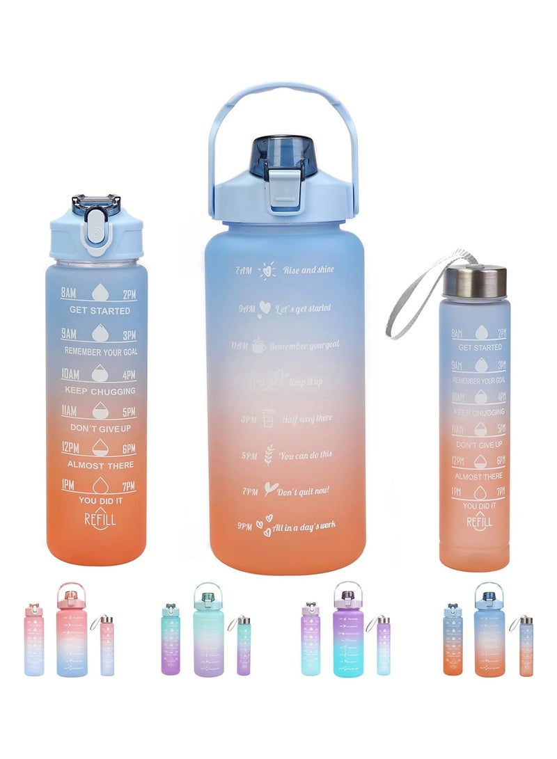 Motivational Water Bottle with Straw 3 Pcs, 64oz 32oz 16oz Time Marker Large Drinking Bottles Leakproof Half Gallon 2L Water Jugs for Sports Gym Travel BPA Free - Gradient Blue - Image 1