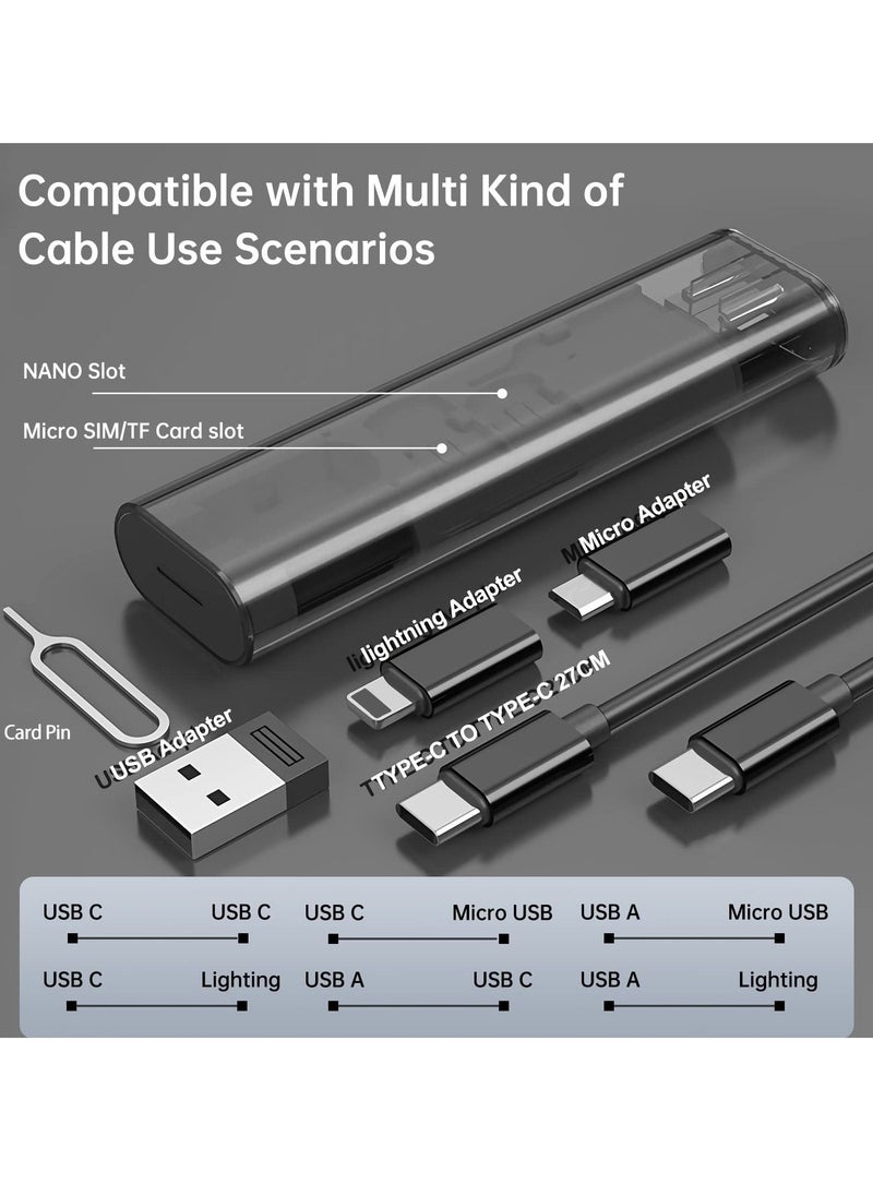 Excefore - USB Cable Conversion Storage Box, Multi-type Charging Cable Converter, Micro DataTransfer Tool, PD 60W Charging and Data Transfer Cable Kit, Sim Card Tray Eject Tool and Slots (Black) - Image 1