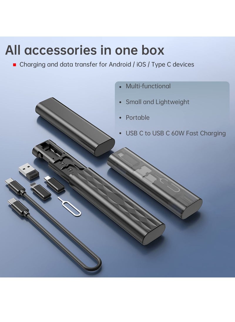 Excefore - USB Cable Conversion Storage Box, Multi-type Charging Cable Converter, Micro DataTransfer Tool, PD 60W Charging and Data Transfer Cable Kit, Sim Card Tray Eject Tool and Slots (Black) - Image 1