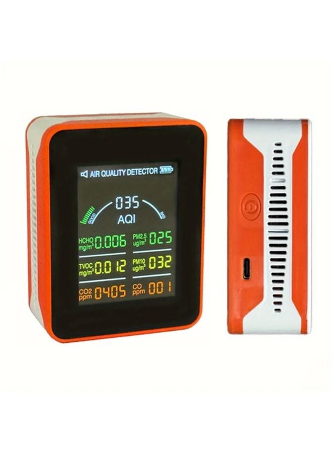 Orange 7 in 1 Air Quality Monitor Real Time AQI CO2 HCHO TVOC CO PM2 5 PM10 USB Rechargeable - Image 2