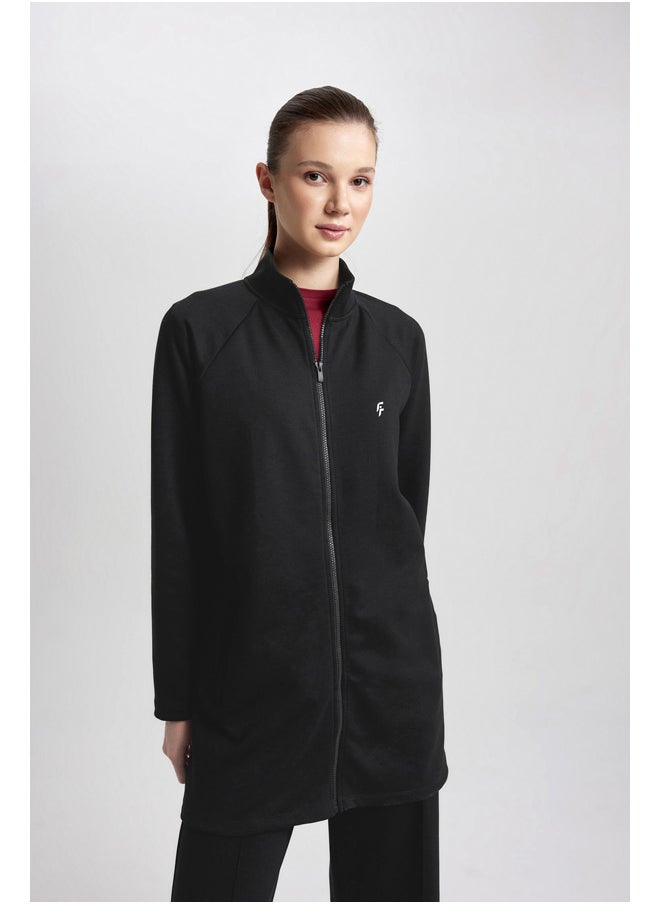 DeFacto Woman Long Fit Stand- Up Collar Long Sleeve Cardigan  - Image 2