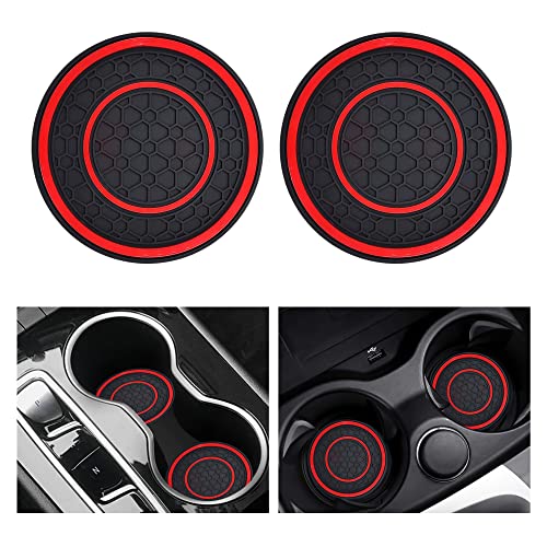 SUJADE 2 PCS Car Cup Holder Coaster,Car Coasters Cup Mats,2.75 Inch Universal Car Cup Coasters,Non-Slip Anti Dust Mats Cup Holder Insert Coaster, Suitable for Most Car Interior (Red) - Image 1
