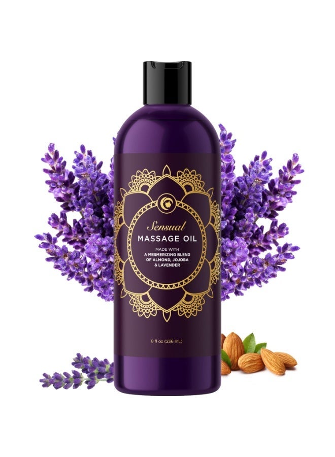 Maple Holistics Aromatherapy Sensual Massage Oil for Couples - Relaxing Full Body Massage Oil for Date Night with Sweet Almond Oil - Vegan Lavender Massage Oil for Massage Therapy Smooth Gliding Formula (8 Fl Oz) - Image 1