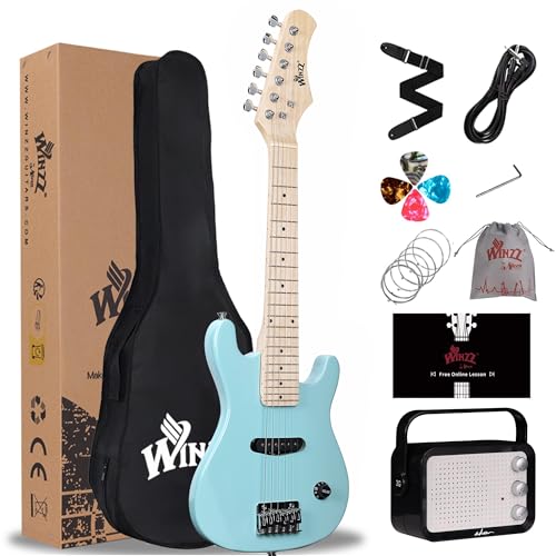 WINZZ EGM100 30 Inches Real Kids Electric Guitar with Beginner Kit Right Handed Light Green - Image 1
