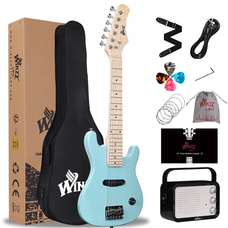 WINZZ EGM100 30 Inches Real Kids Electric Guitar with Beginner Kit Right Handed Light Green - Image 2