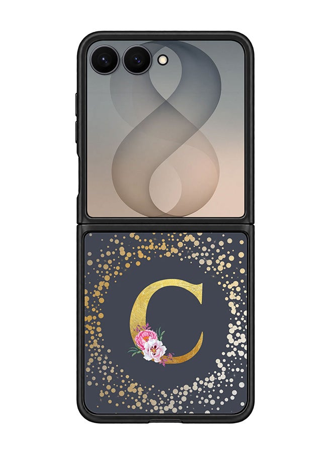 Stylizedd Rugged Case for Samsung Galaxy Z Flip8- Slim Fit Hybrid Rubber Cover Floral Monogram - C (Grey)