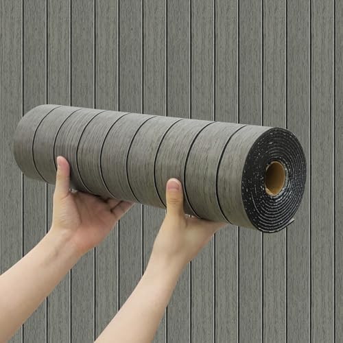 Chejiaye Wood Slat Peel and Stick 3D Wall Panel 1575x118Soundproof SelfAdhesive Wall Sticker Removable Thick PVC Slat Contact Paper for Kitchen BedroomCeiling Wall DecorationDark Gray13Sqft - Image 1