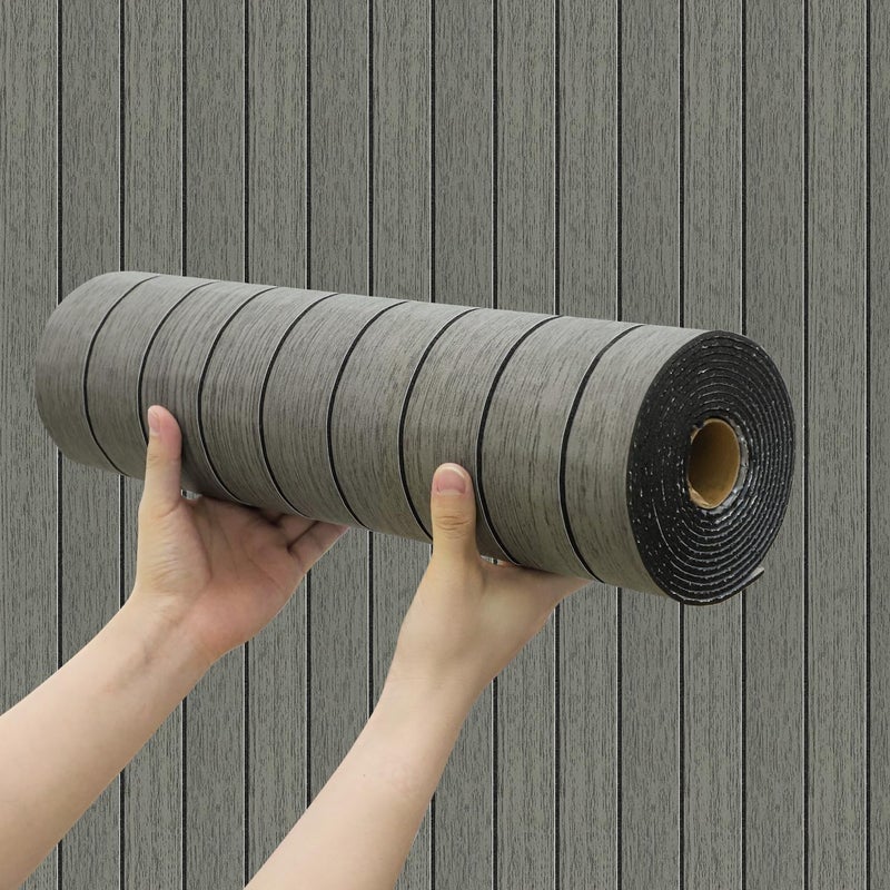 Chejiaye Wood Slat Peel and Stick 3D Wall Panel 1575x118Soundproof SelfAdhesive Wall Sticker Removable Thick PVC Slat Contact Paper for Kitchen BedroomCeiling Wall DecorationDark Gray13Sqft - Image 2