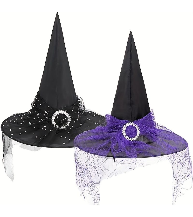 2 Pieces Black And Orange Mesh Witch Hat For Halloween Party Decoration - Image 5