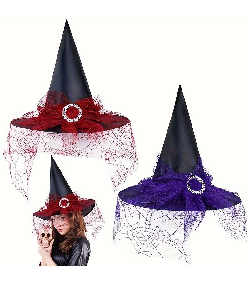 2 Pieces Black And Orange Mesh Witch Hat For Halloween Party Decoration - Image 2