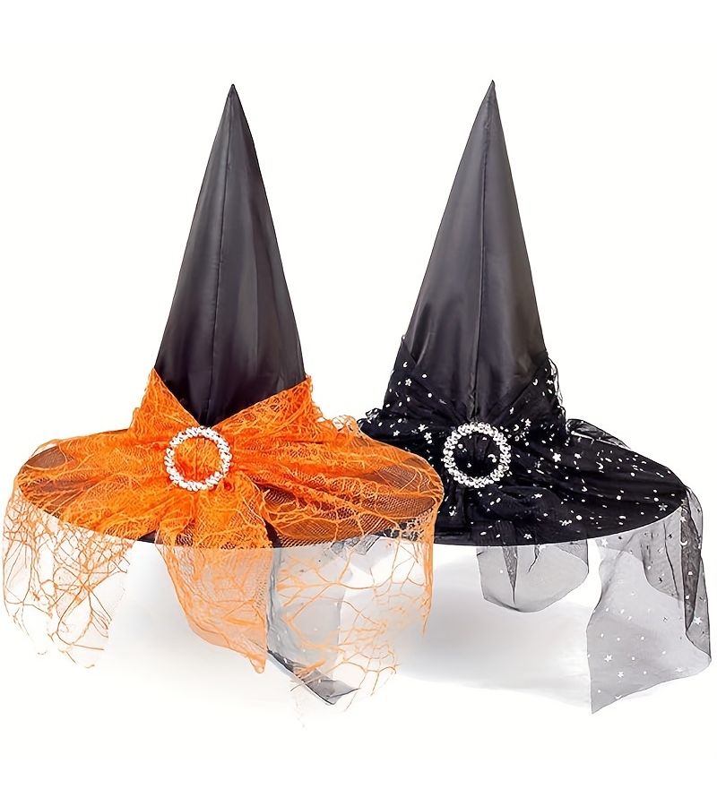 2 Pieces Black And Orange Mesh Witch Hat For Halloween Party Decoration - Image 4