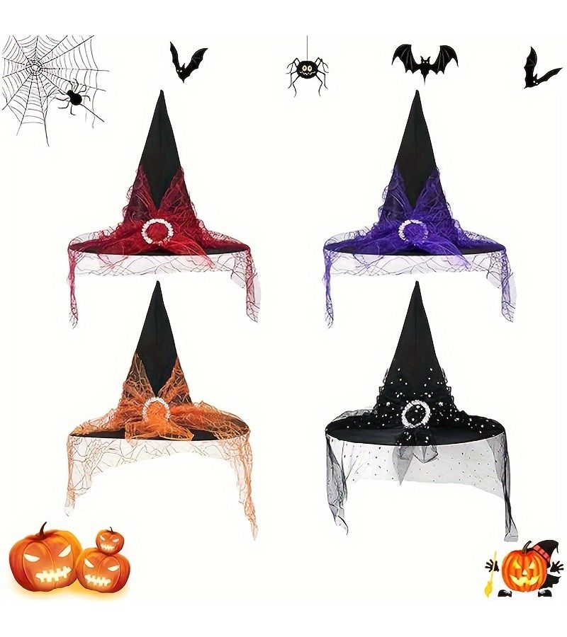 2 Pieces Black And Orange Mesh Witch Hat For Halloween Party Decoration - Image 1