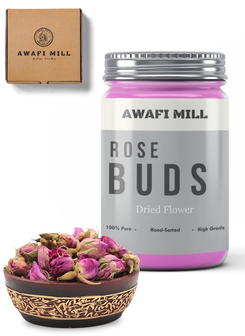 Pure Rose Buds | Grade A - Premium Sun Dried Buds | Rosa Damascena | | 100% Natural | Pink Whole Rose Buds Dried Loose Tea | Rose Buds