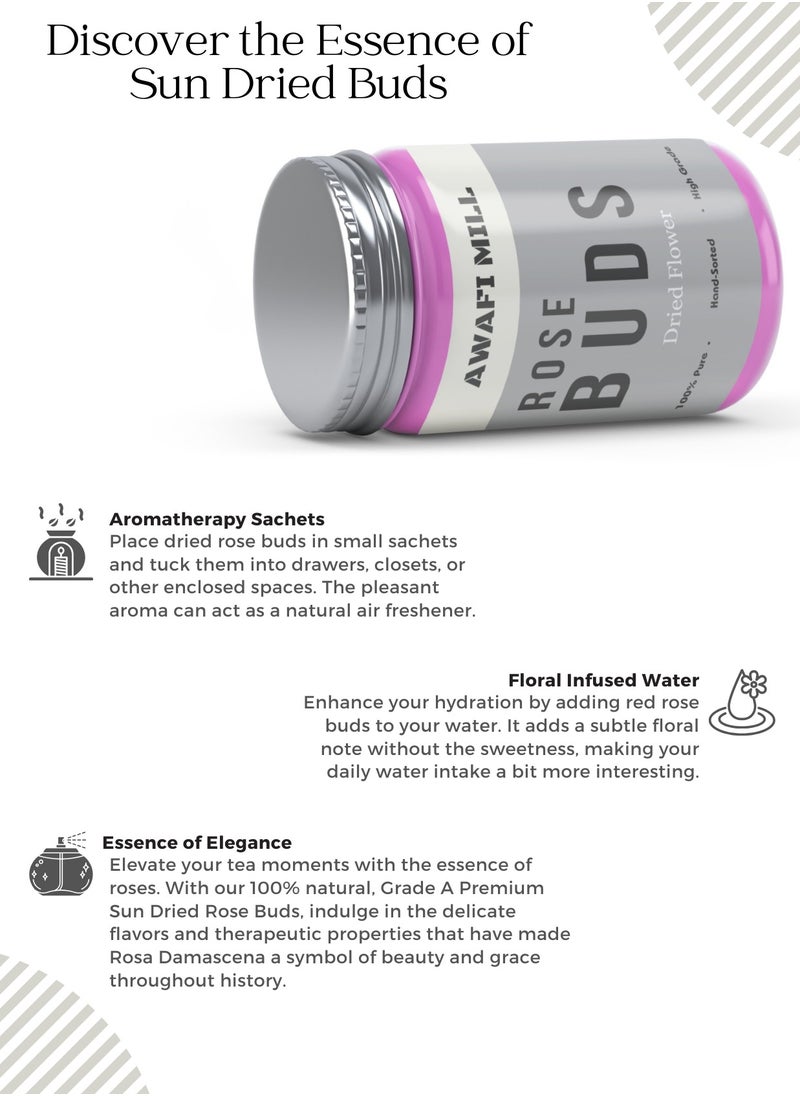 Awafi Mill Pure Rose Buds | Grade A - Premium Sun Dried Buds | Rosa Damascena | | 100% Natural | Pink Whole Rose Buds Dried Loose Tea | Rose Buds  - Image 2