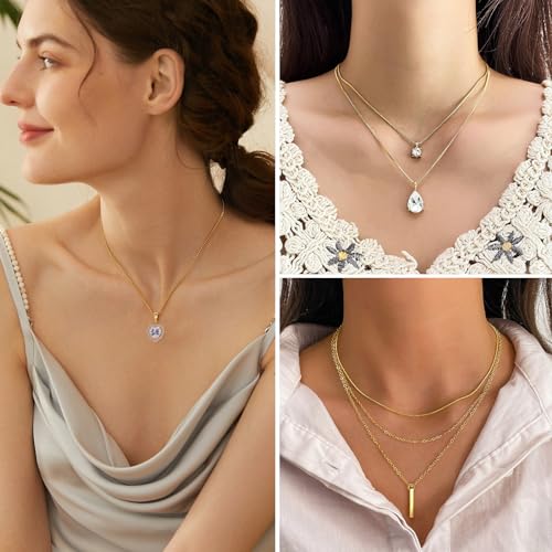 IFKM Gold Jewelry Set For Women, 14k Gold Plated Multi Layer Necklaces Bracelets Stackable Knuckle Rings Hoop Earrings set, Trendy Elegance Charms Non Tarnish Minimalist Textured Boho Jewelry Gift - Image 2