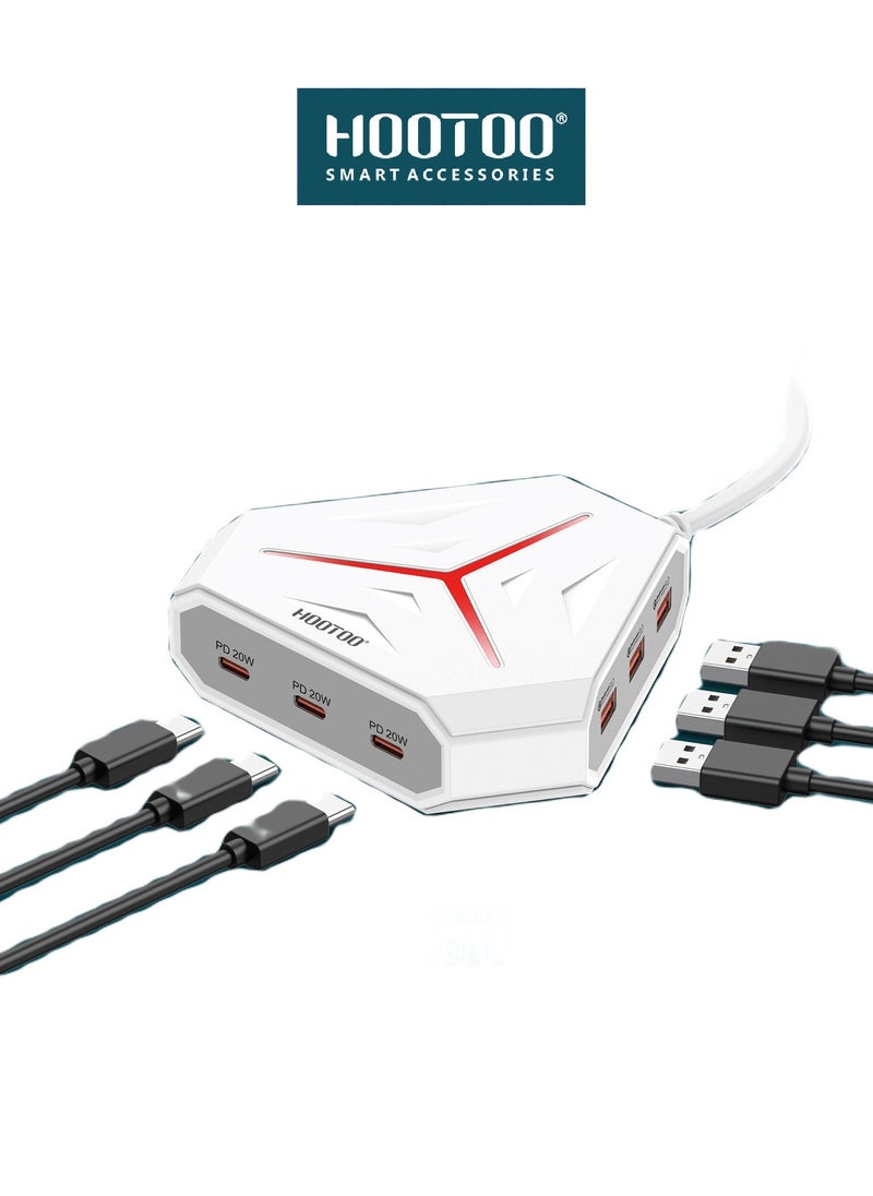 Wall plug charger 120W multiple protection, superior safety, with three USB-A QC3.0 and three USB-C PD,1M length, suitable for phones, laptops,and taplets with safe and high qulity charging-from hooto