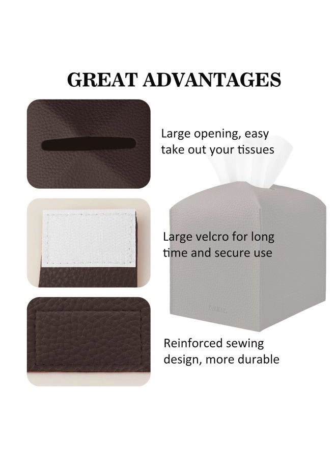 PARIERIS Tissue Box Cover Holder Square Tissue Cube Cover PU Leather Tissue Organizer with Bottom Belt for Bathroom, Tabletop, Car, Night Stands, Office, Home, Kitchen (1, CoffeeBrown) - Image 4
