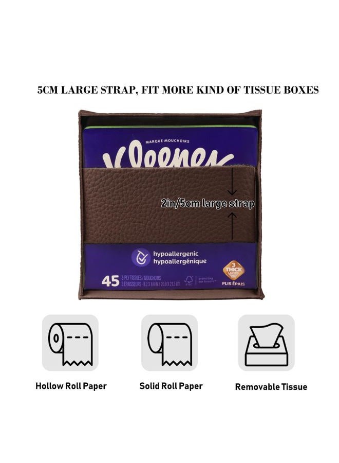 PARIERIS Tissue Box Cover Holder Square Tissue Cube Cover PU Leather Tissue Organizer with Bottom Belt for Bathroom, Tabletop, Car, Night Stands, Office, Home, Kitchen (1, CoffeeBrown) - Image 3