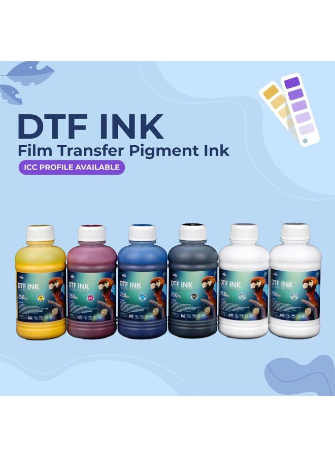 Enlite DTF Ink 250ML Combo Pack, Premium Pigment Ink for PET Film Heat Transfer Printing, Refill for DTF Printer with printhead DX5 DX7 5113 XP600 I3200 4720 TX800, 2W+1B+1C+1M+1Y - Image 2