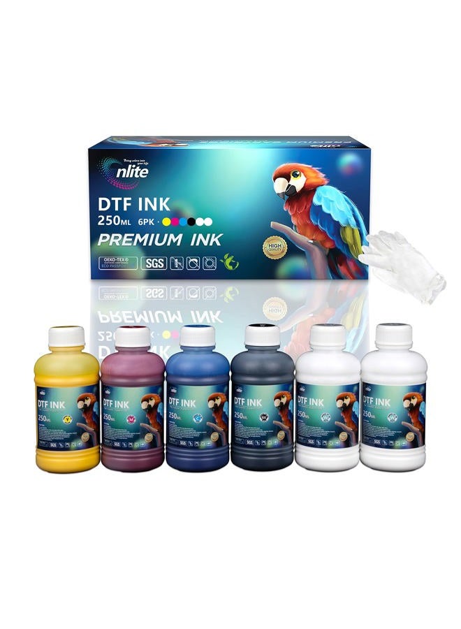 Enlite DTF Ink 250ML Combo Pack, Premium Pigment Ink for PET Film Heat Transfer Printing, Refill for DTF Printer with printhead DX5 DX7 5113 XP600 I3200 4720 TX800, 2W+1B+1C+1M+1Y - Image 1