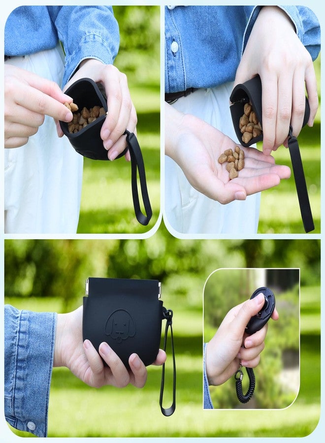 WALLFID Silicone Dog Treat Pouch Small Bag,Auto Closure,with Pet Training Clicker,Walking Bag for Dog and Cat,Pocket Size,Easy to Clean,Odorless (Dark Gray and Black) - Image 5
