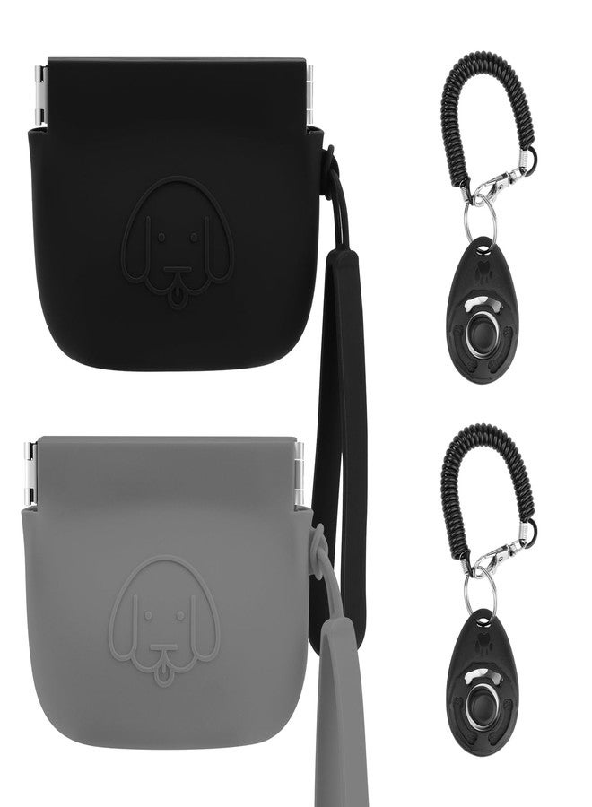 WALLFID Silicone Dog Treat Pouch Small Bag,Auto Closure,with Pet Training Clicker,Walking Bag for Dog and Cat,Pocket Size,Easy to Clean,Odorless (Dark Gray and Black) - Image 1