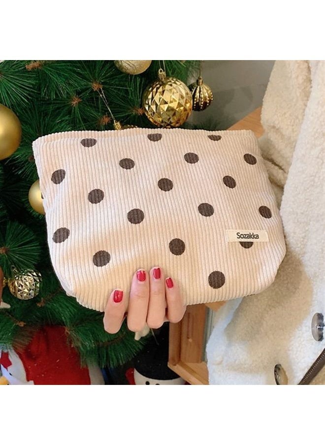 Ali Pearl Corduroy Cosmetic Bag For Women Polka Dot Makeup Bag Travel Toiletry Bag For Women Aesthetic Stuff Girls Case Bags Alipearl (Light Pink)  - Image 5