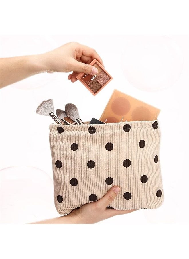 Ali Pearl Corduroy Cosmetic Bag For Women Polka Dot Makeup Bag Travel Toiletry Bag For Women Aesthetic Stuff Girls Case Bags Alipearl (Light Pink)  - Image 2