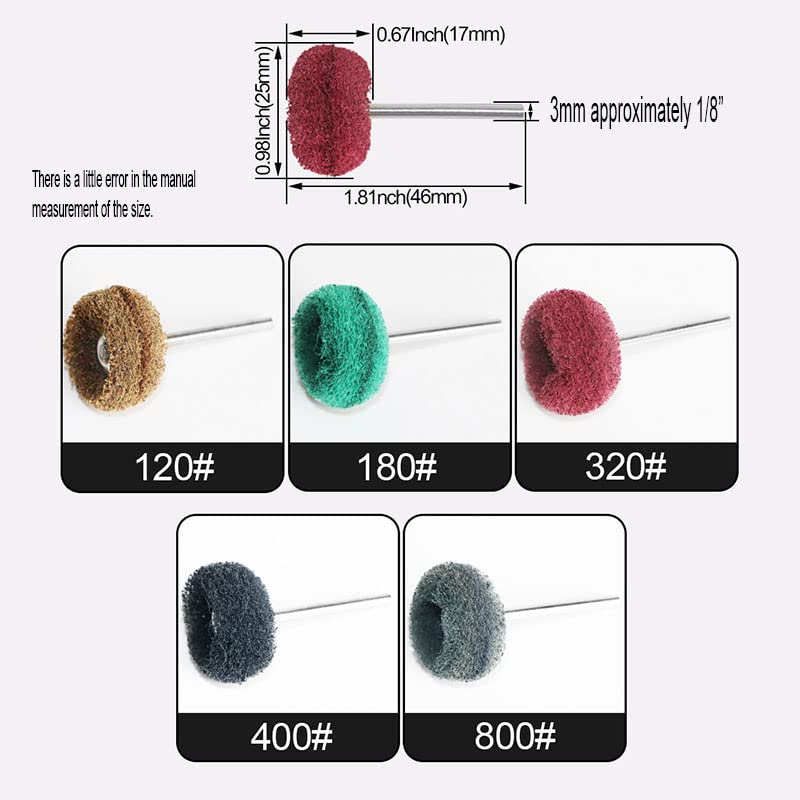 FPPO 50PCS Abrasive Buffing Polishing Wheel Set for Rotary Tools,Removal of Rust Deburring on Metal Surface with 3mm Shank,Mini scouring pad Brush Polishing kit(grit 320 red 50pcs) - Image 2